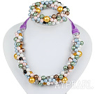 Assorted Multi Color Round Seashell and Crystal Beaded Set ( Necklace and Matched Stretch Bracelet )