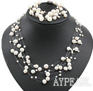 Wholesale Multi Strands White Freshwater Pearl Set ( Necklace and Matched Bracelet )