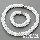 White Series White Jade Tube Shape Woven Set ( Necklace and Matched Bracelet)