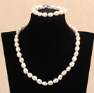 Fashion Mother Gift 9-10mm Natural White Baroque Pearl Jewelry Set With Heart Clasp(Necklace & Bracelet)