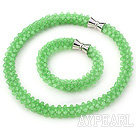 Light Green Series Green Jade Tube Shape Woven Set ( Necklace and Matched Bracelet)