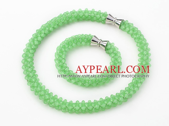 Light Green Series Green Jade Tube Shape Woven Set ( Necklace and Matched Bracelet)