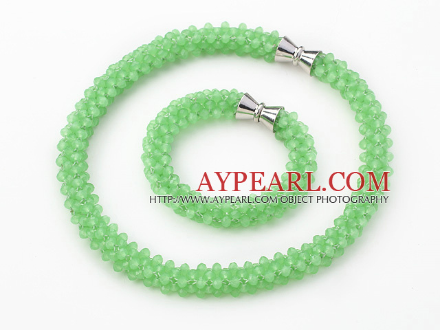 Light Green Series πράσινο νεφρίτη σχήμα Tube Υφαντά Set (κολιέ και βραχιόλι Συμφωνήθηκε)