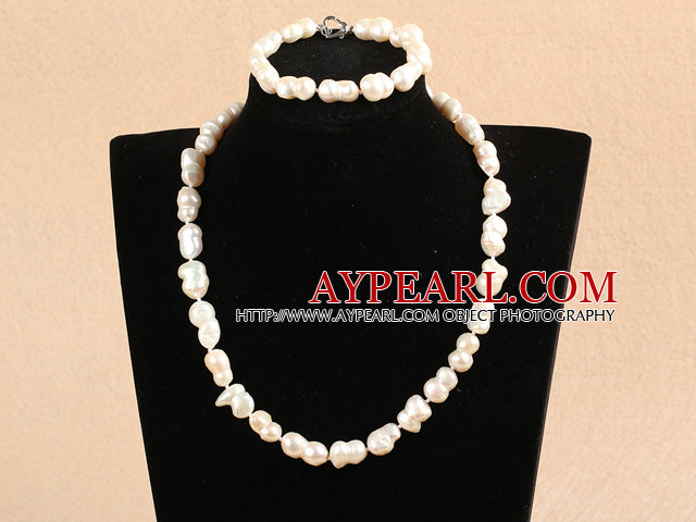 Fashion Mother Gift 10-11mm Natural White Peanut Pearl Jewelry Set med hjärta Lås (Halsband & Armband)