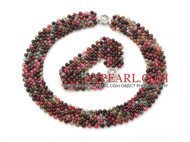 Stil Wide țesute Multi Color Round Set Agate (colier si bratara nepotrivit)