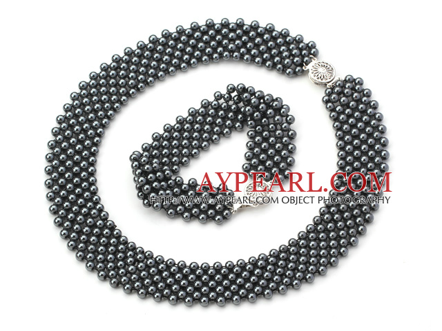 Large Black Style acier tungstène Set Stone (collier et bracelet assorti)