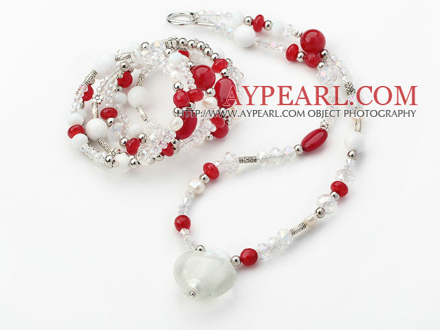 Hvit og Rød Series Clear Crystal og Red Candy Jade og hvit porselen Stone Set
