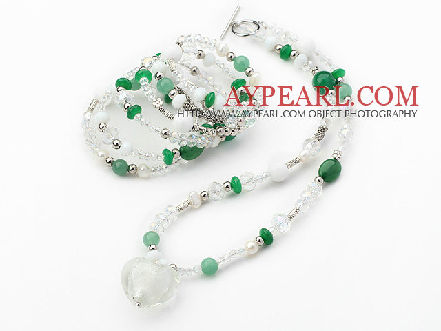 White and Green Series Clear Crystal and Green Candy Jade and White Porcelain Stone Set