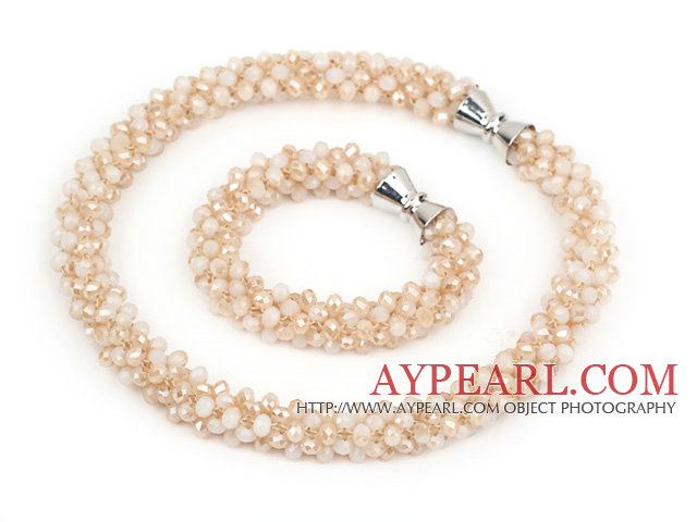 Gray och Baby Pink serien Gray Jade Tube Shape Woven Set (Halsband och matchade Armband)