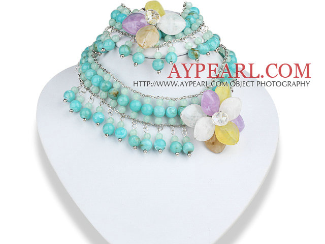 Blue and Green Acrylic and Multi Color Acrylic Flower Set ( Neckalce and Matched Bracelet )