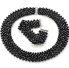 Wholesale Popular Multi Strands Handmade Black Crystal Sets (Netted Necklace With Matched Bracelet)