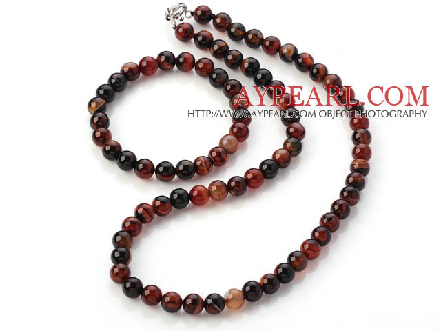Fashion 8mm A Grade Visional Agate Jewelry Sets (Necklace With Matched Elastic Bracelet)