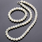 Fashion Natural Round 8Mm White Moonstone Sets (Necklace With Matched Elastic Bracelet)