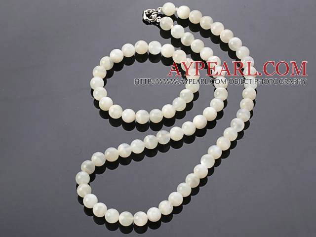 Fashion Natural Round 8Mm White Moonstone Sets (Necklace With Matched Elastic Bracelet)