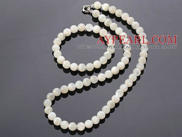 Fashion Natural Round 8mm Hvit Moonstone Stiller ( halskjede med matchet Elastisk armbånd )