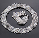 Wholesale Fashion Multi Strands White AB Color Manmade Crystal Sets (Netted Necklace With Matched Bracelet)