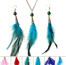 6 ensembles beau collier pendentif multi plume de couleur avec boucles d'oreilles assorties 