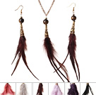 6 ensembles beau collier pendant de plume de cristal de couleur multi avec boucles d'oreilles assorties 
