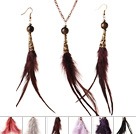 6 Ställer Vackra Multi Color Crystal Feather hängande halsband med matchande örhängen 