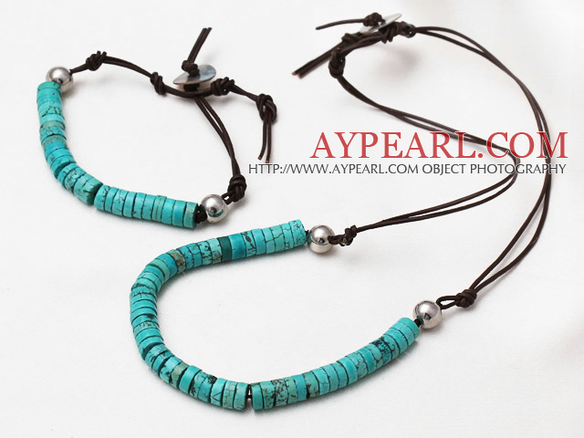 Fashion Style Disc Shape Turquoise Necklace Bracelet Set with Shell Clasp