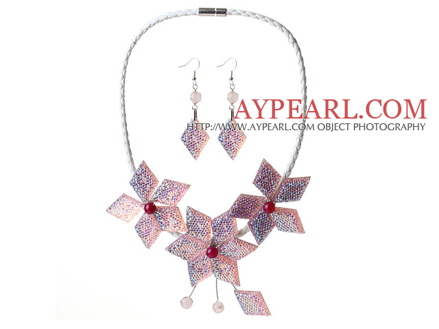 Gorgeous Pink Flower Shape Acrylic Party Necklace with Matched Earrings