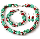 Assorted Turquoise Pumpkin and White Pearl and Red Coral Set ( Necklace Bracelet and Matched Earrings )