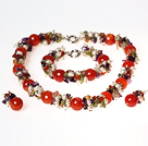 Wholesale White Pearl and Amethyst and Carnelian Jewelry Sets ( Necklace Bracelet and Matched Earrings )