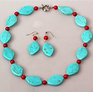 Horse Eye Shape Turquoise and Coral Jewelry Sets ( Necklace and Matched Earrings )