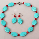 Forme Cheval yeux turquoise et corail Parures (Collier et boucles d'oreilles appariées) 