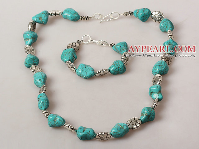 Irregular Shape Turquoise and Coral Jewelry Sets ( Necklace and Matched Earrings )