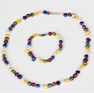 6-7mm Multi Color Freshwater Pearl Set (halskjede og matchet armbånd)