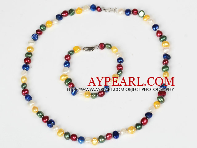 6-7mm Multi Color Sötvatten Pearl Set (Halsband och matchade Armband)