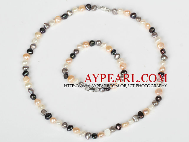 6-7mm gri și alb și Multi Color de apă dulce Pearl Set (colier si bratara potrivire)