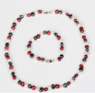 6-7mm blanc et du vin rouge et noir perle d'eau douce Set (Collier et bracelet assorti)