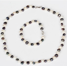 6-7mm Blanc et noir perle d'eau douce Set (Collier et bracelet assorti)