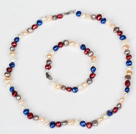 6-7mm Mixed Color Sötvatten Pearl Set (Halsband och matchade Armband)