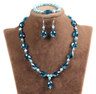 Blue Agate and White Porcelain Stone Necklace and Matched Earrings Set