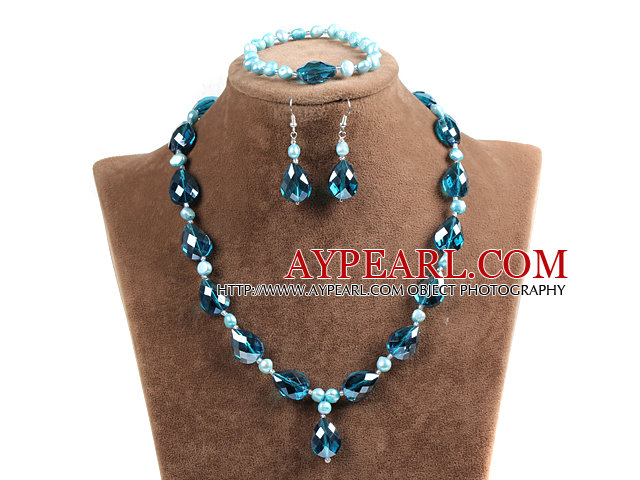 Blue Agate and White Porcelain Stone Necklace and Matched Earrings Set