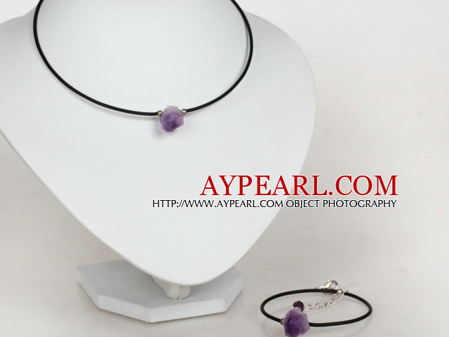 Simple Style Amethyst Stone Set ( Necklace and Matched Bracelet )