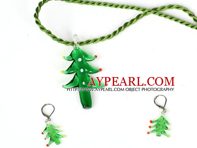 Симпатичные Рождественская елка комплект ювелирных изделий Ожерелье с согласованными серьги
