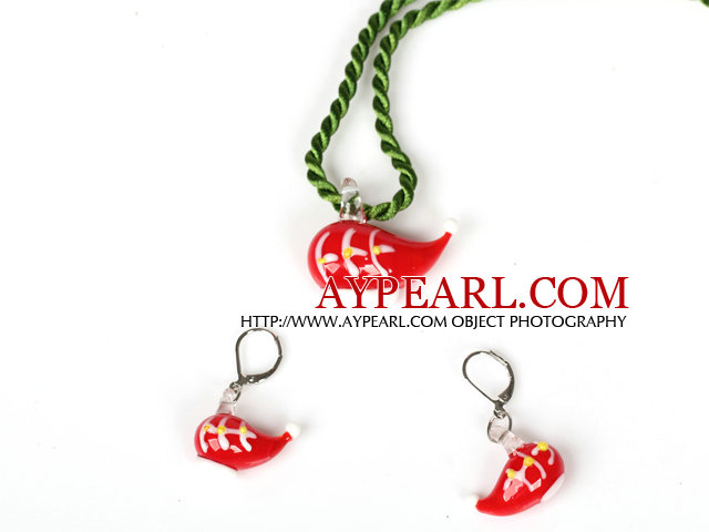 Christmas Cap Jewelry Set Necklace with Matched Earrings