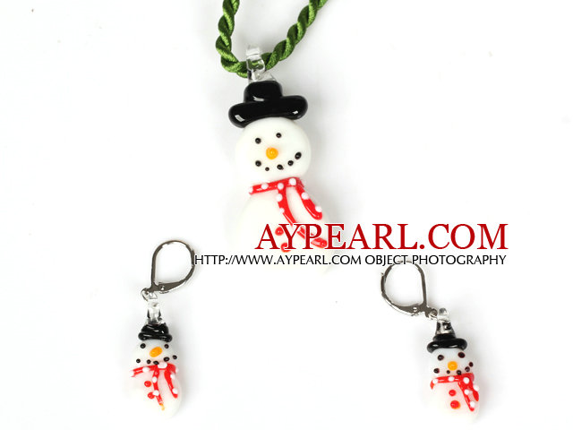 Christmas Snowman Jewelry Set Necklace with Matched Earrings