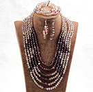 Fabulous 6 Layers Light Brown & Purple Crystal perler Costume afrikansk bryllup smykker Set (kjede med Mathced armbånd og øredobber)