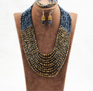 Wholesale Fabulous 10 Layers Black & Brown Costume African Wedding Jewelry Set (Necklace,Bracelet & Earrings)