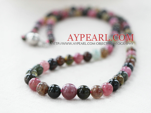 Naturlig Round Tourmaline Beaded Necklace (Du kan velge låsen selv)