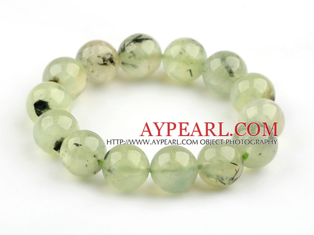 14mm Round Natural Prehnite Stretch Beaded Bangle Bracelet