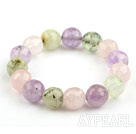 Assorted 12mm Faceted Round Rose Quartz and Amethyst and Prehnite Beaded Stretch Bangle Bracelet