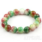 12mm Round Watermelon Jade Beaded Stretch Bangle Bracelet