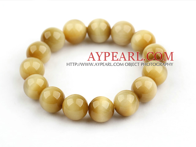 12mm Round A Grade Golden Tiger Eye Beaded Stretch Bangle Bracelet