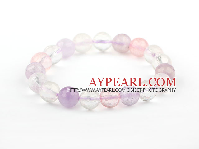 10mm Pink serien Natural Fasettert Multi Color Crystal Beaded Elastic Bangle Bracelet